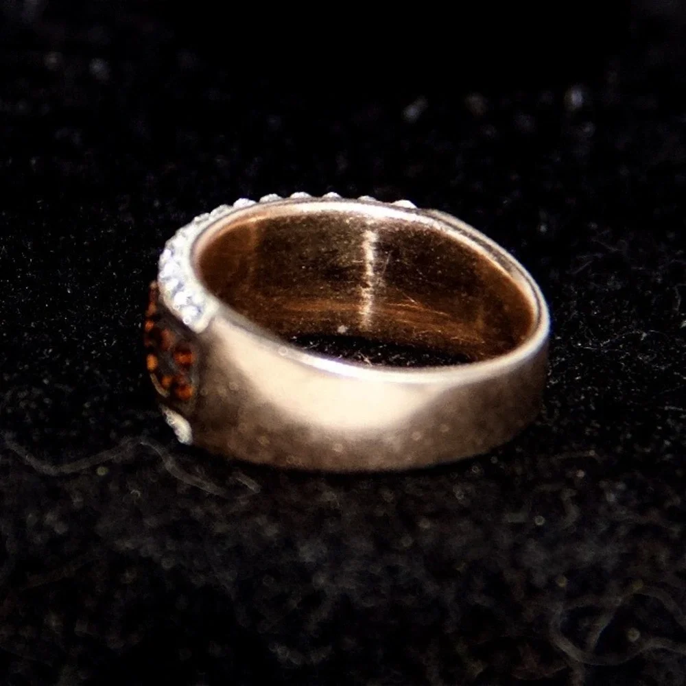 Sterling Silver Cognac and Clear Crystal Pavé Wide Band Ring Size 7